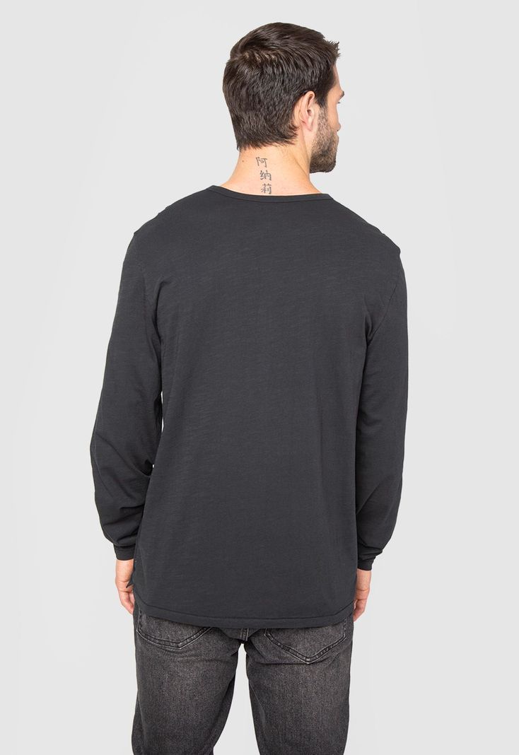 Polera Manga Larga Henley Negra Black Bubba-1