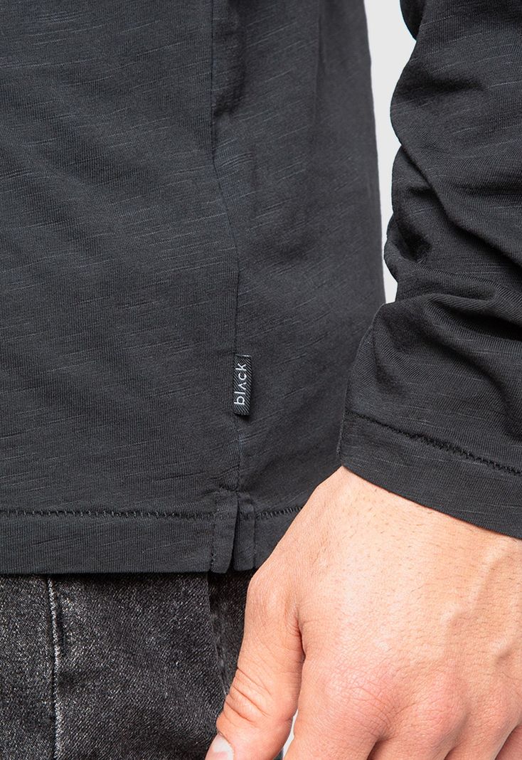 Polera Manga Larga Henley Negra Black Bubba-3