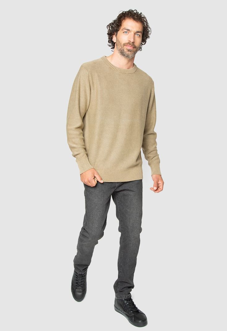 Light Sweater Dark Beige Black Bubba-2