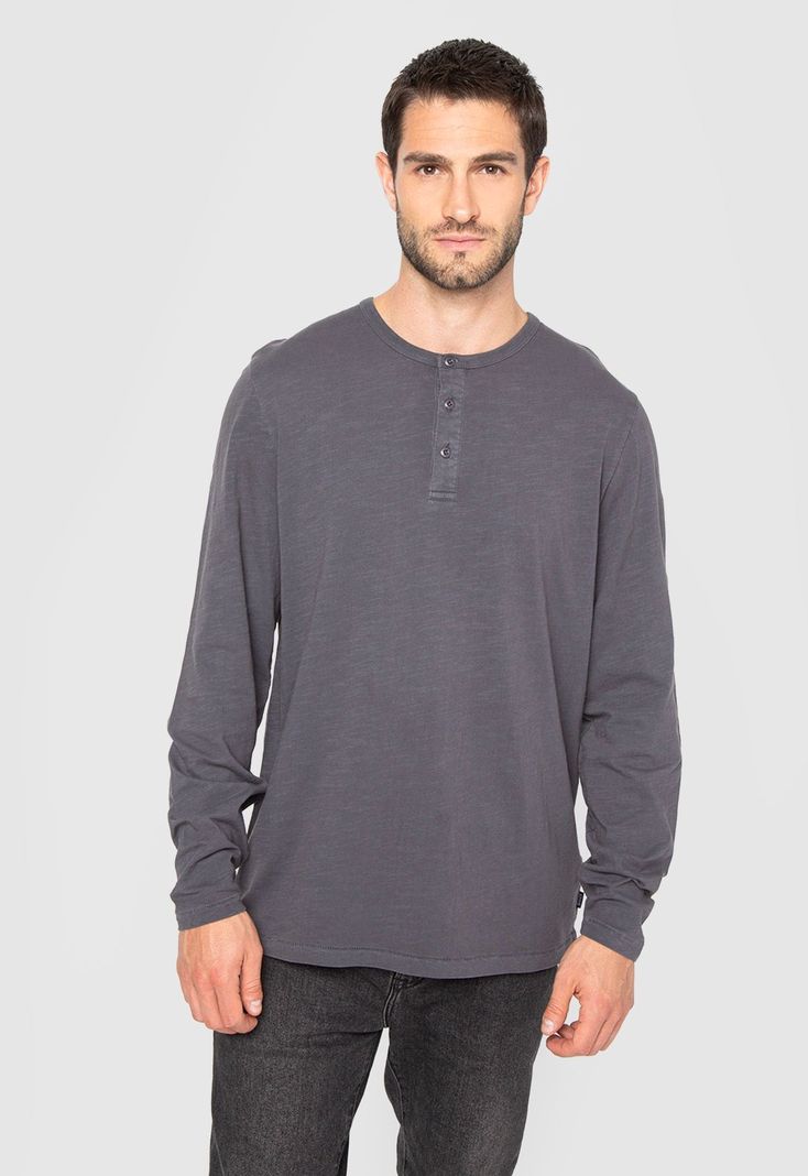 Polera Manga Larga Henley Gris Oscuro Black Bubba-0