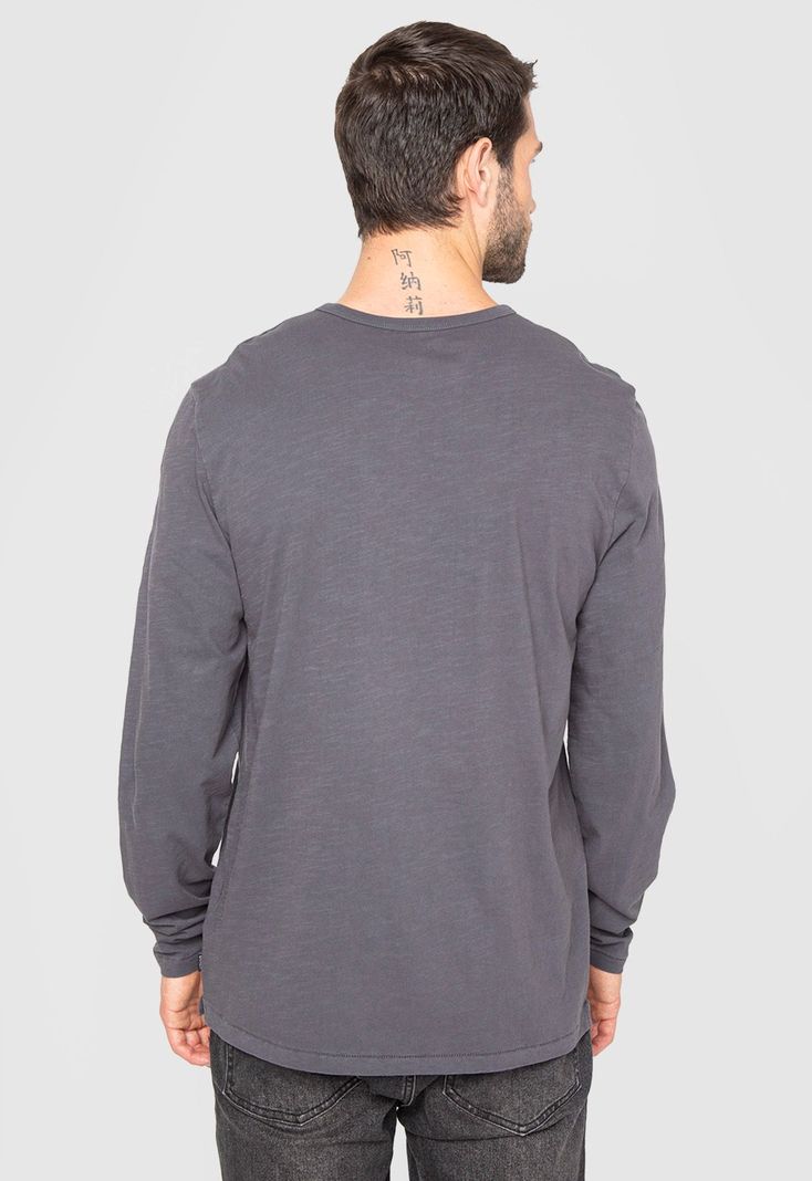 Polera Manga Larga Henley Gris Oscuro Black Bubba-1