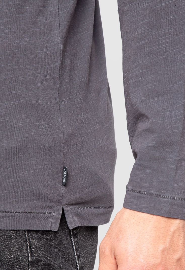 Polera Manga Larga Henley Gris Oscuro Black Bubba-4