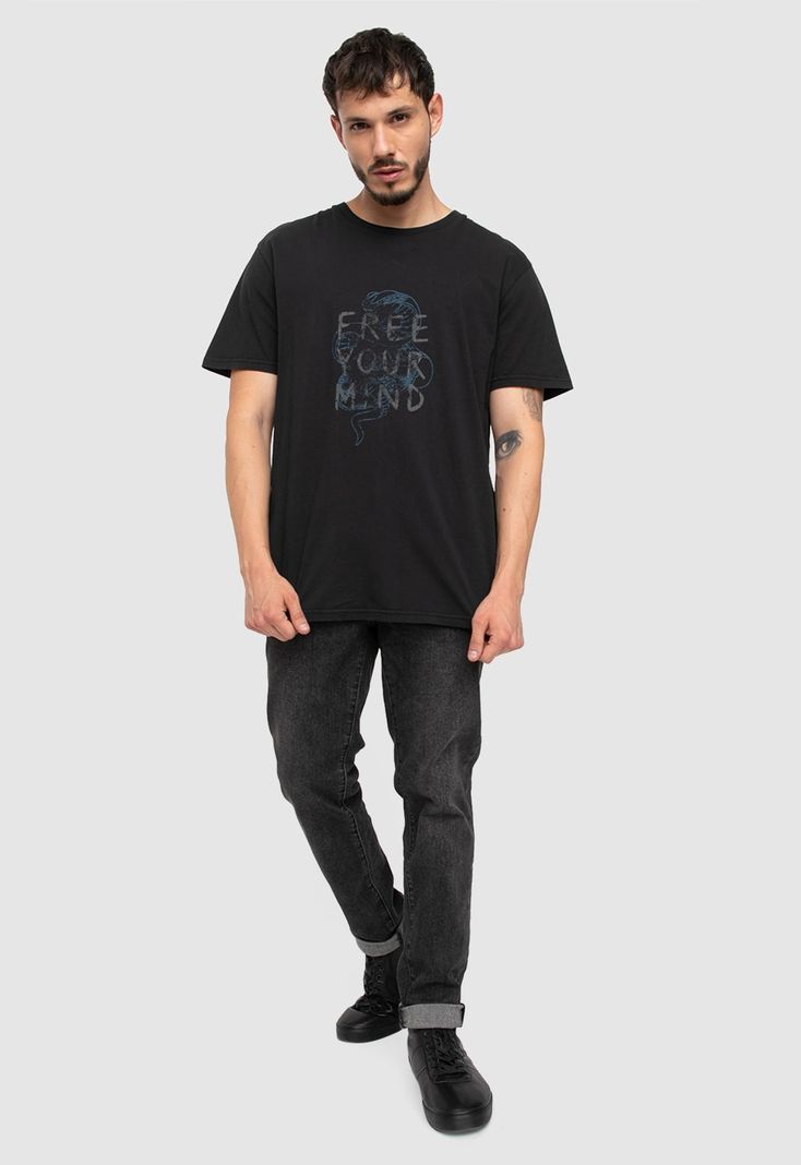 Cotton Tee Free Your Mind Black  Black Bubba-4