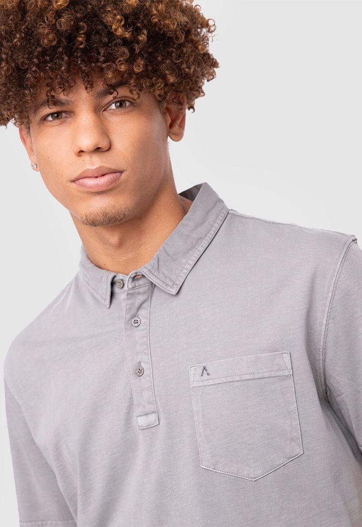 Polo Tee Organic Cotton Grey  Black Bubba-3
