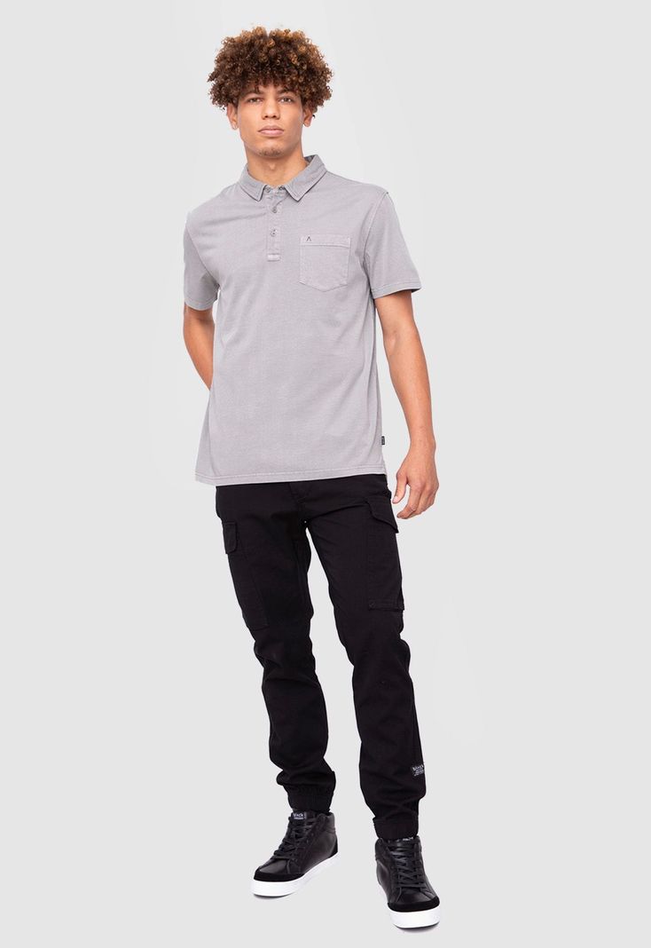 Polo Tee Organic Cotton Grey  Black Bubba-5
