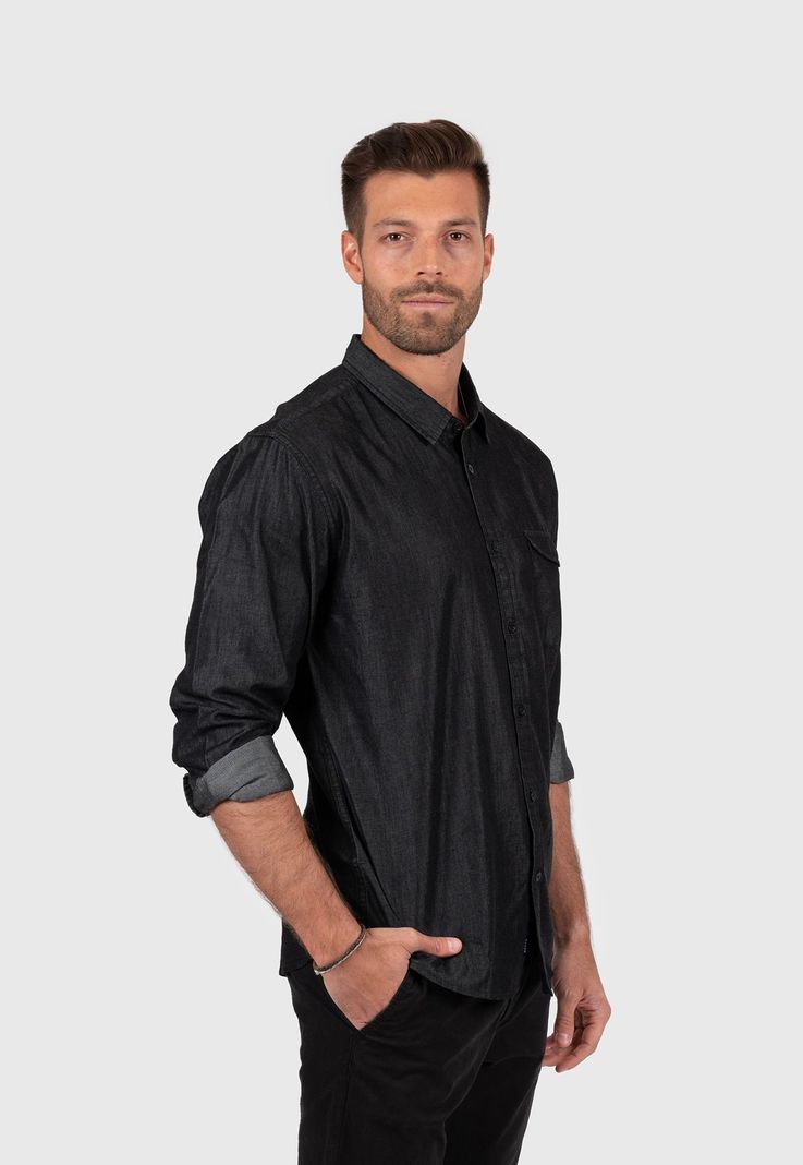 Raw Denim Tencel Shirt Black  Black Bubba-1