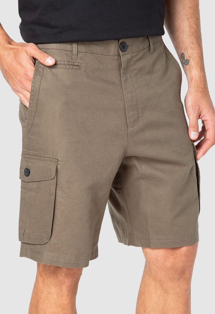 Short Cargo Lino Moss Black Bubba-0