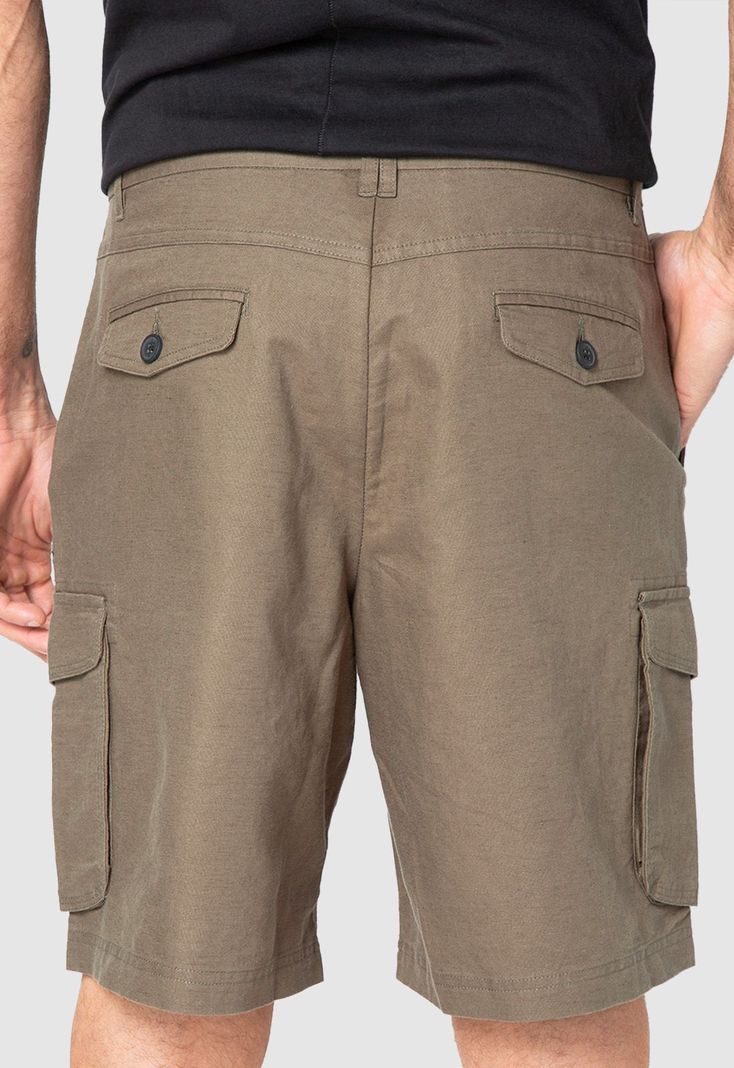 Short Cargo Lino Moss Black Bubba-1