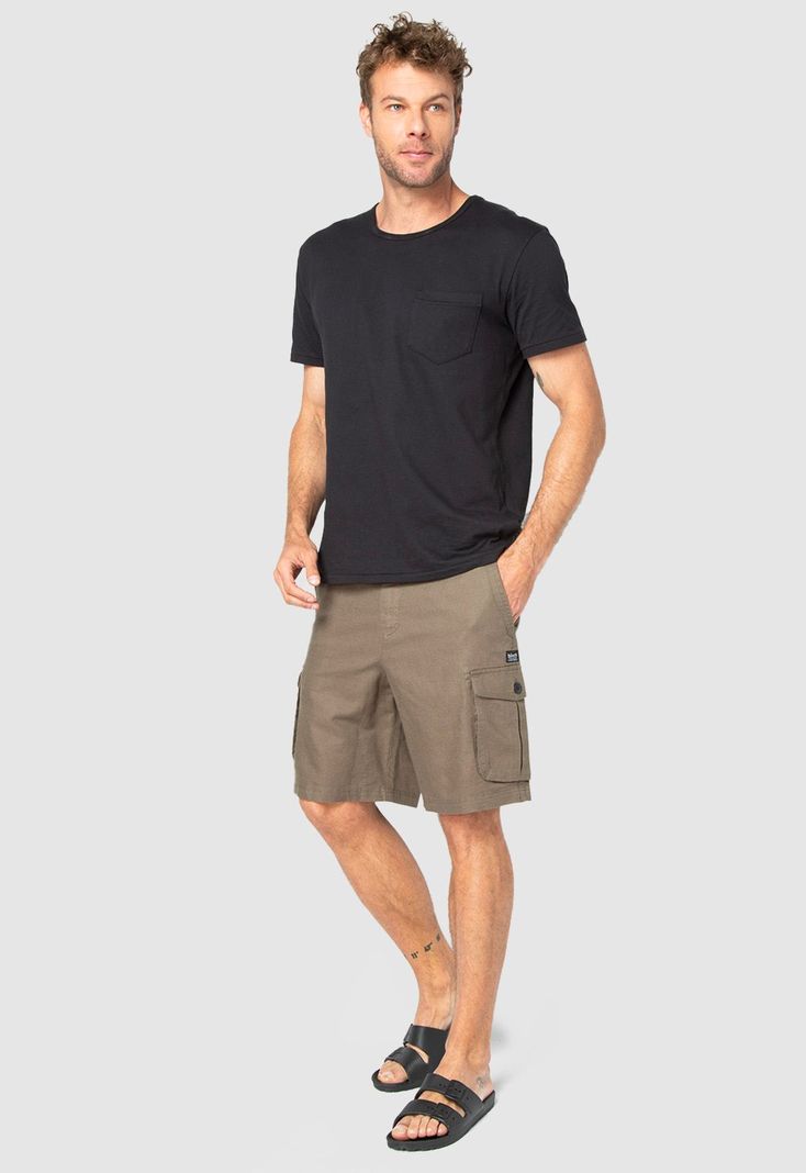 Short Cargo Lino Moss Black Bubba-2