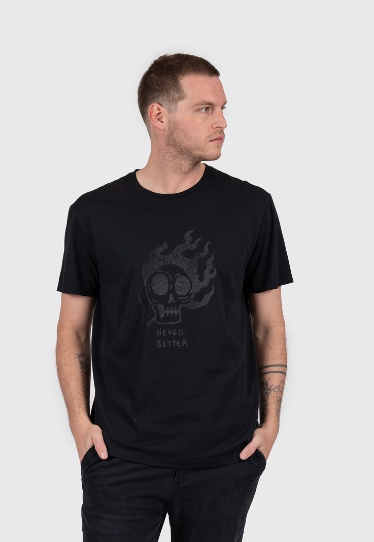 Cotton Tee Skull Fire Black Bubba-0