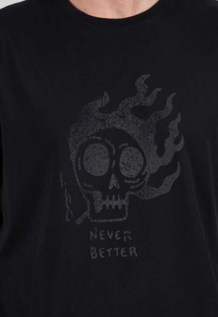 Cotton Tee Skull Fire Black Bubba-1