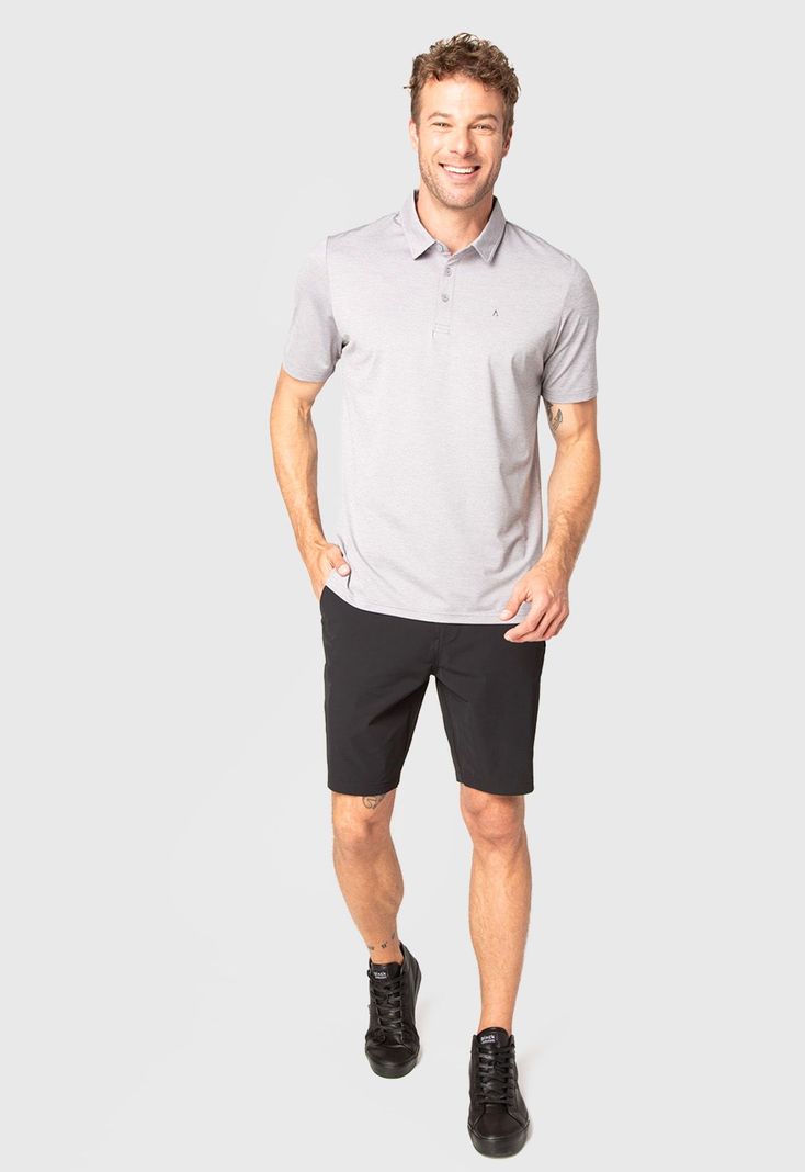 Polera Tech Golf Light Grey Black Bubba-2