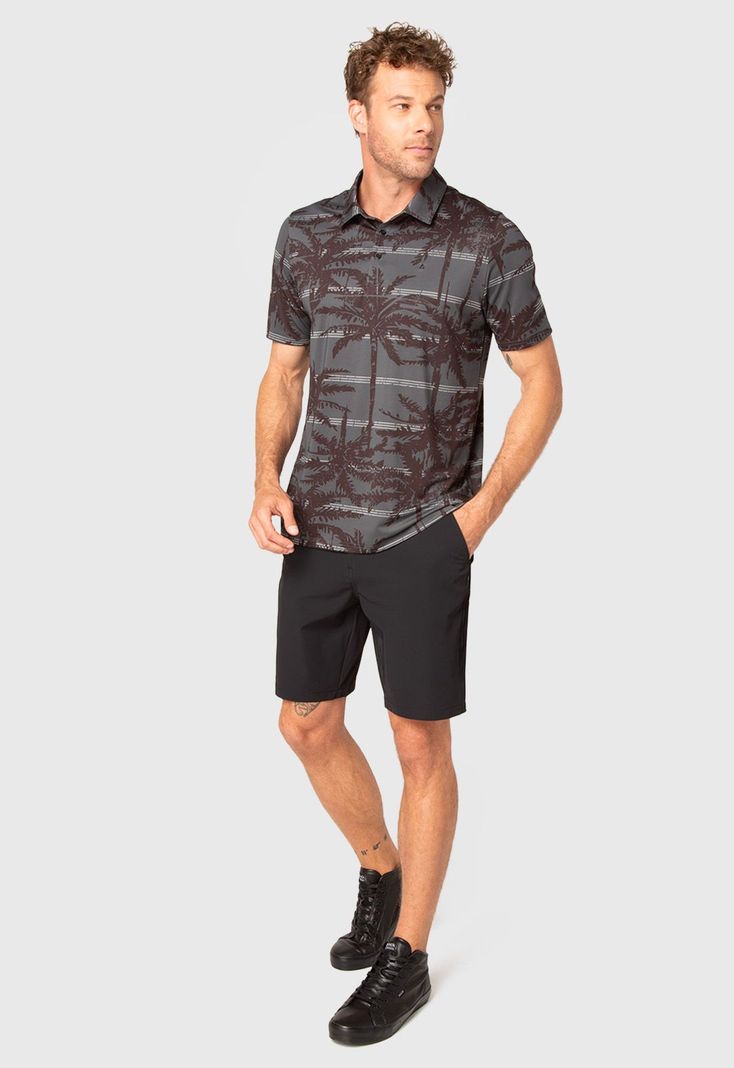 Polera Spandex Golf Palms   Black Bubba-2
