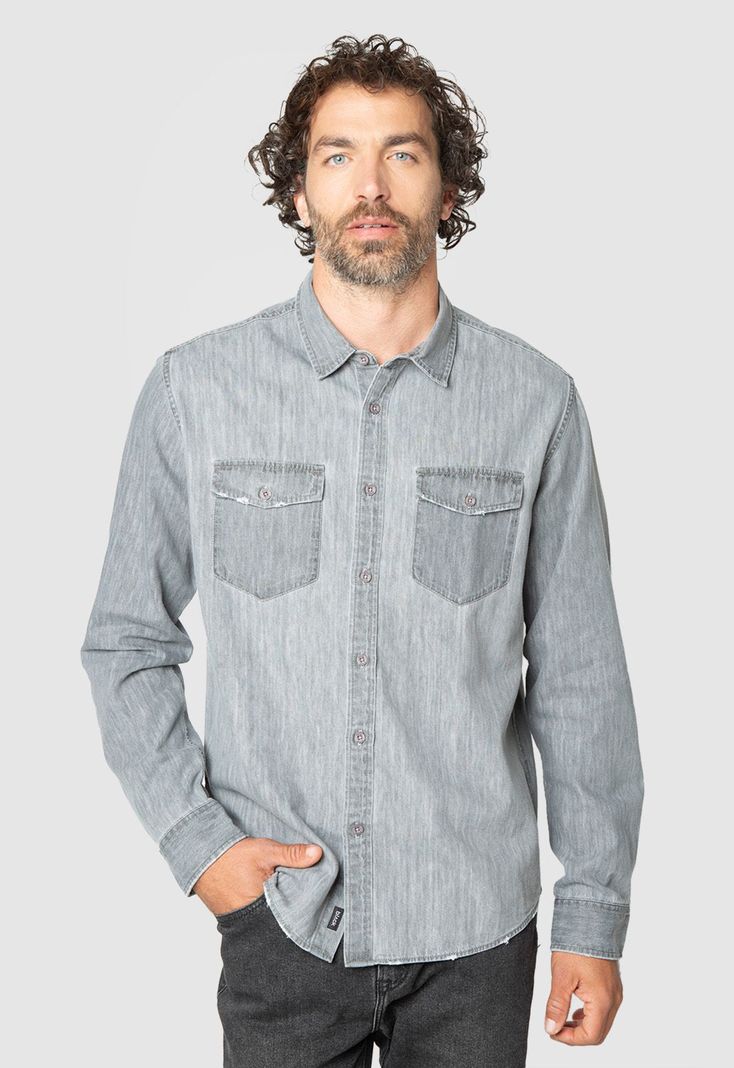 Shirt Cotton Denim Light Grey Black Bubba-0