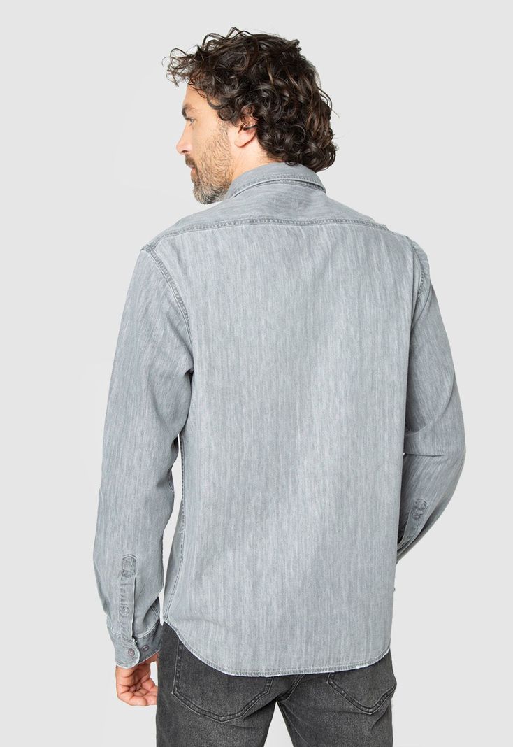 Shirt Cotton Denim Light Grey Black Bubba-1