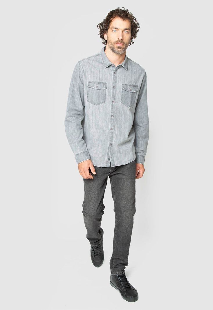 Shirt Cotton Denim Light Grey Black Bubba-2
