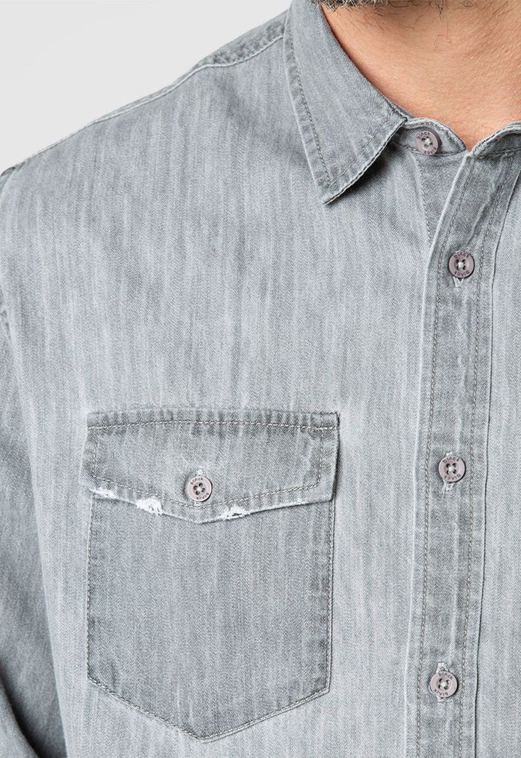 Shirt Cotton Denim Light Grey Black Bubba-4