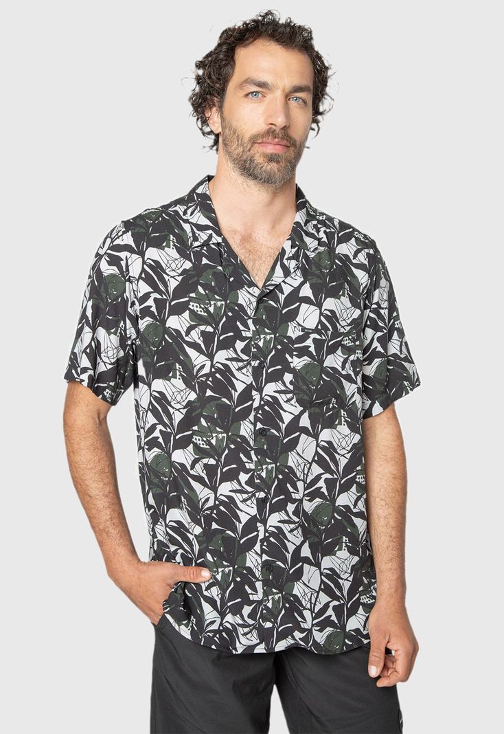 Shirt Viscose Wild Plants Black Bubba-0