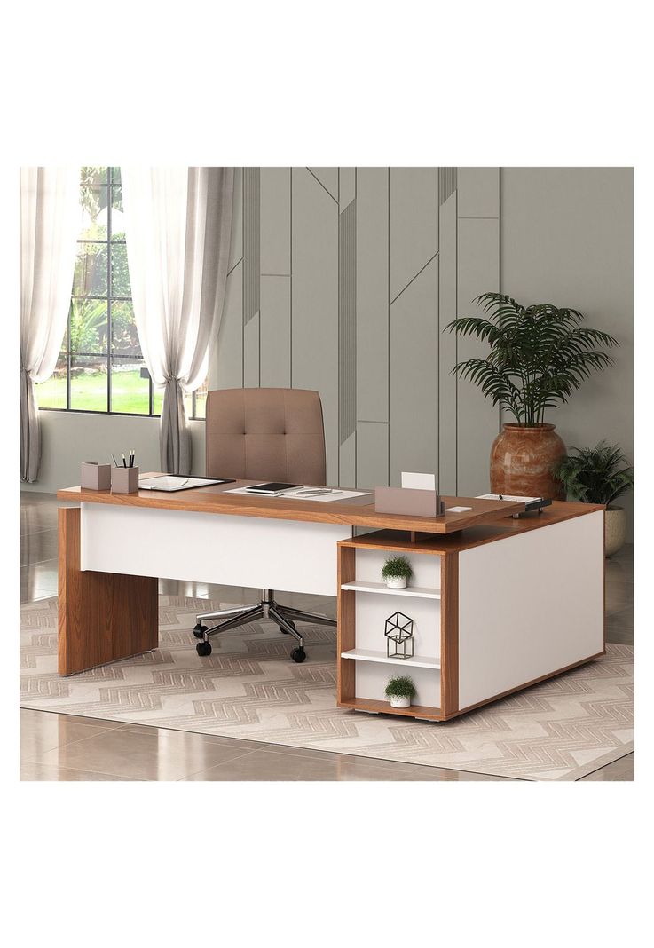 Escritorio Profesional Blanco con Café-1