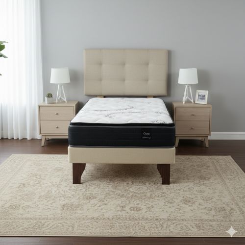 Cama Europea 1 Plaza 190 Plus Respaldo Ginebra crudo