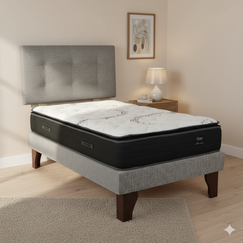 Cama Europea 1 Plaza 190 Plus Respaldo Berna gris