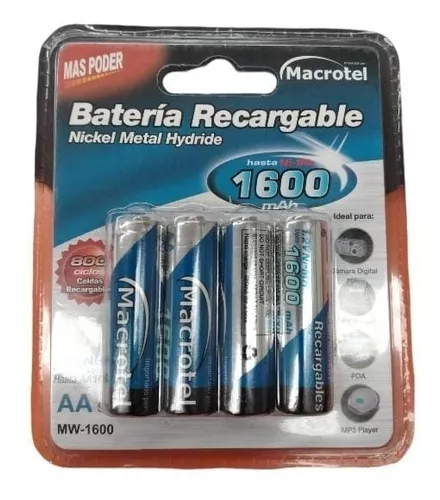 Pack Pilas Macrotel Recargable 1600 Mah Aa 4 Unds-1