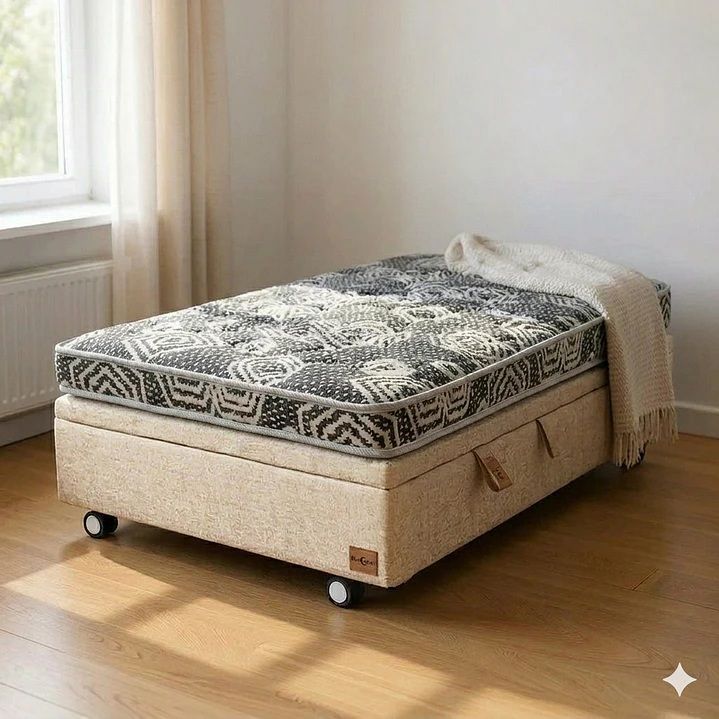 Cama Baul 1 5 Plaza L190 cm Colchon Ideal Rueda Logo Beige