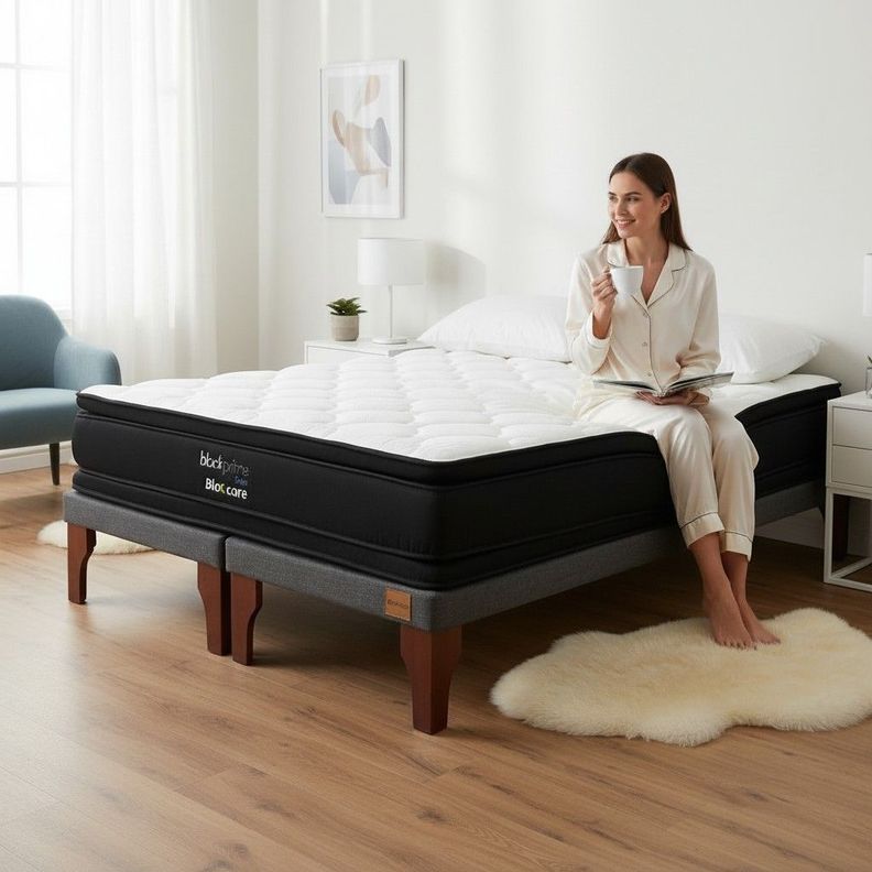 Cama King Box 8cm L200cm Colchon Modelo 2 Con Pata De 11 Cm Gris