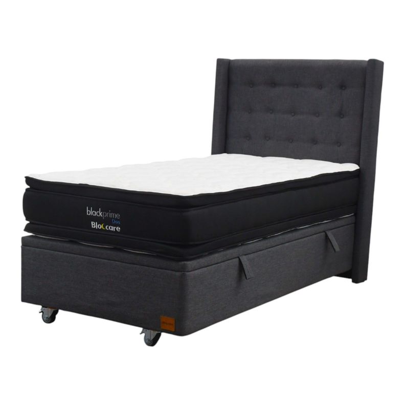 Cama Baul 1 5 Plaza L200 cm Colchon Black Prime Modelo Dos Respaldo Rueda Deluxe Gris