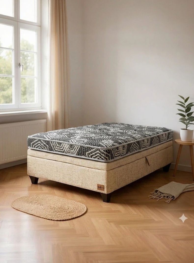 Cama Baul 1 Plaza con Colchon Modelo Ideal Con Patas De 4 5 Beige