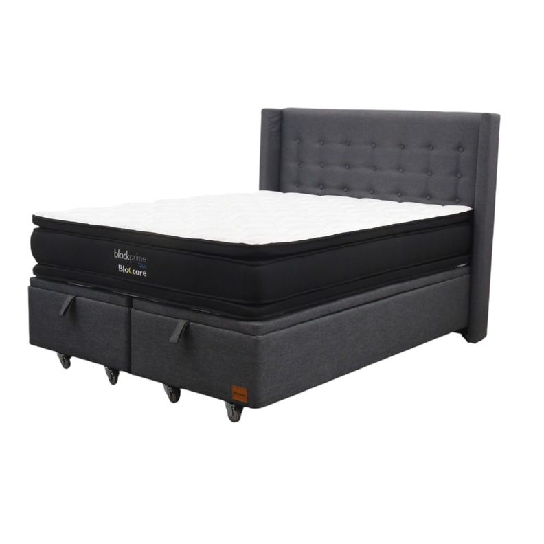 Cama Baul King L200 cm Colchon Black Prime Modelo Dos Respaldo Rueda Pyton Gris