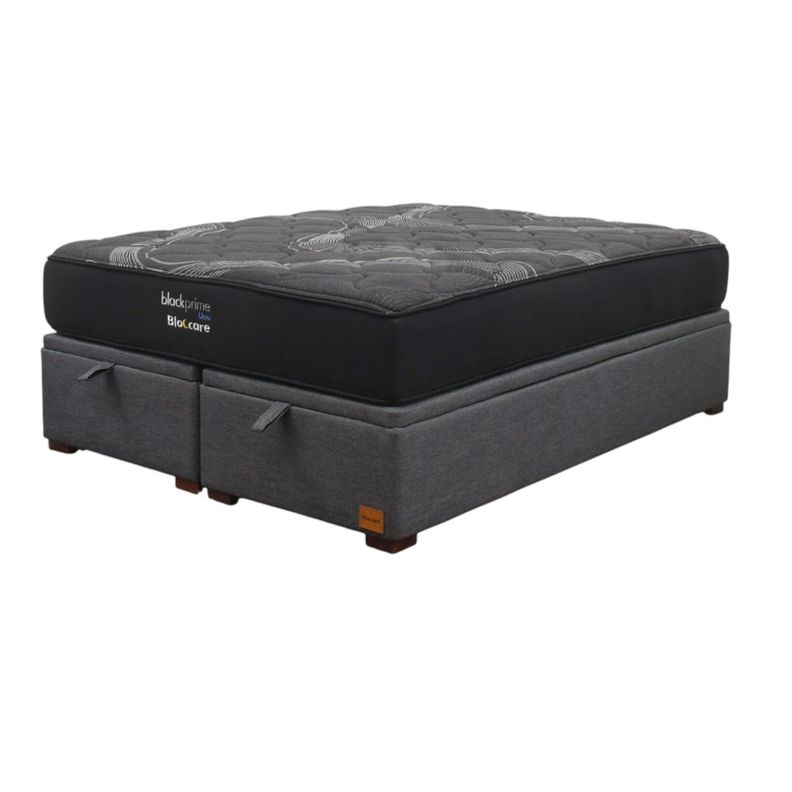Cama Baul Super King L200 cm Colchon Black Prime Modelo Uno Con Patas De Madera 4 5 cm Gris
