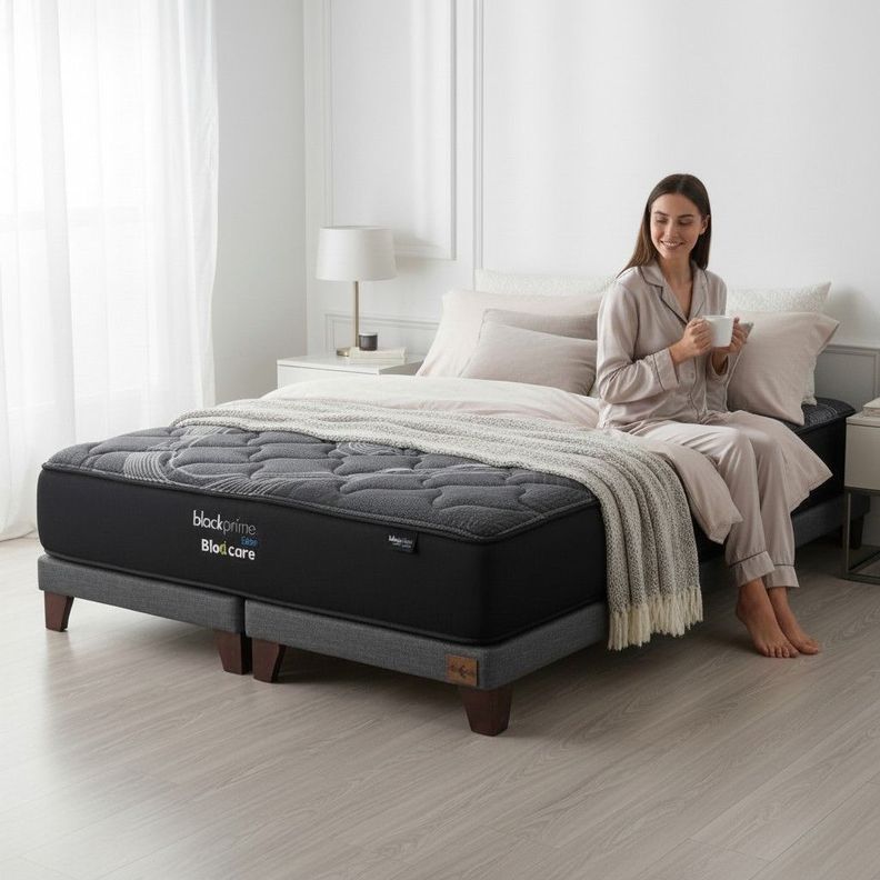 Cama King Box 8 cm L200 cm Colchon Black Prime Modelo Uno Con Pata 11 cm Gris