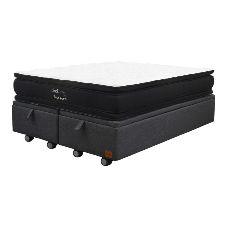 Cama Baul King L200 Colchon Black Prime Modelo Dos Rueda Logo Gris
