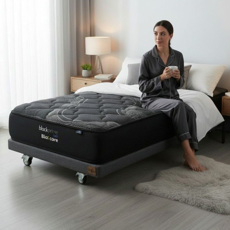 Cama 1 Plaza Box 8 cm L190 cm Colchon Black Prime Modelo Uno Con Rueda Divan Gris