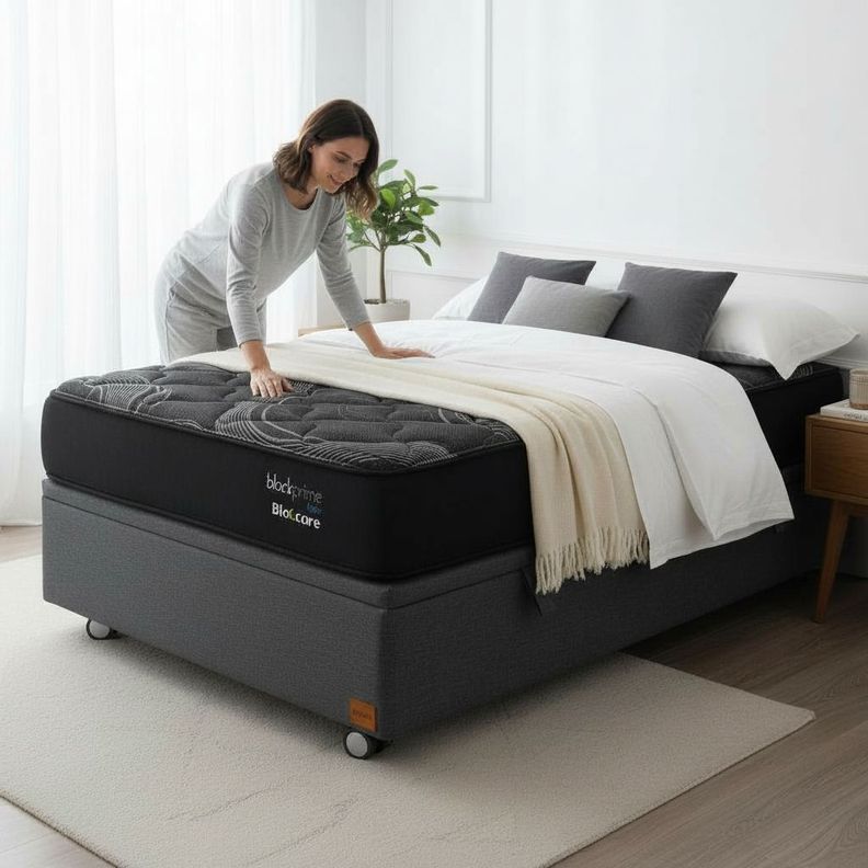 Cama Baul 1 Plaza L190 cm Colchon Black Prime Modelo Uno Rueda Deluxe Gris