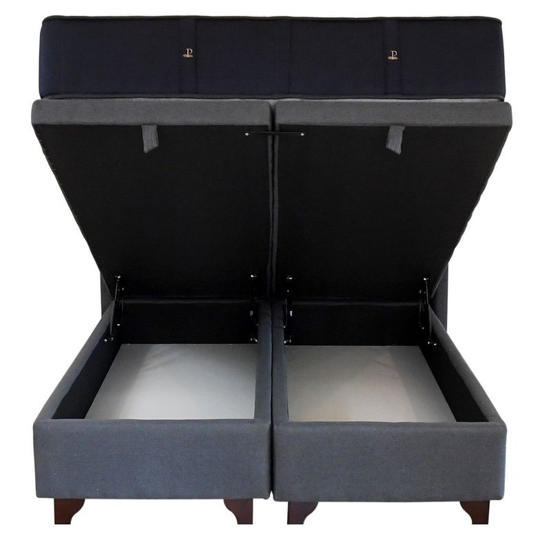 Cama Baul King + Colchon Premium CIC / Patas de Madera 11 cm (Gris)-2