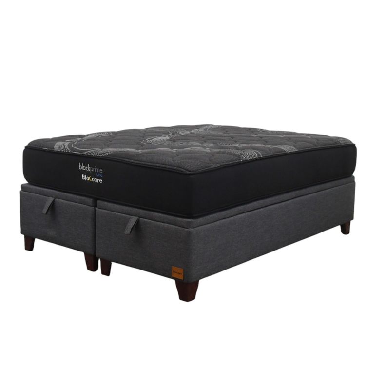 Cama Baul King L200 Colchon Black Prime Modelo Uno Con Patas De Madera 11 cm Gris