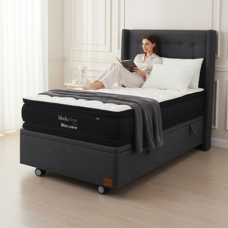 Cama Baul 1 5 Plaza L190 cm Colchon Black Prime Modelo Dos Respaldo Rueda Pyton Gris