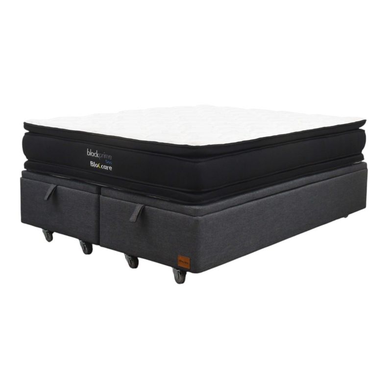 Cama Baul Super King L200 cm Colchon Black Prime Modelo Dos Rueda Pyton Gris