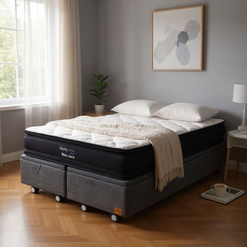 Cama Baul 2 Plazas L190 cm Colchon Black Prime Modelo Dos Rueda Deluxe Gris