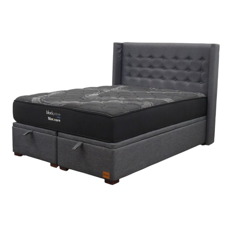 Cama Baul 2 Plaza L200 cm Colchon Black Prime Modelo Uno Respaldo Con Pata de 4 5 cm Gris