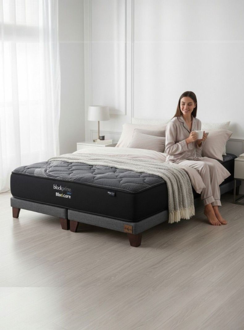 Cama 2 Plazas Box 8 cm L200 cm Colchon Black Prime Modelo Uno Con Pata de 19 5 cm Gris