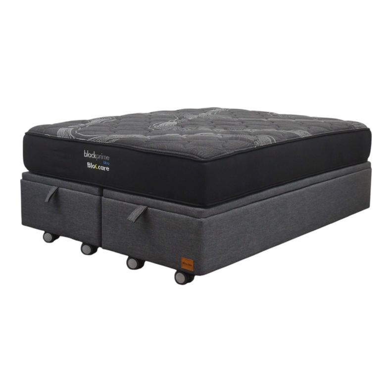 Cama Baul King L200 cm Colchon Black Prime Modelo Uno Rueda Logo Gris