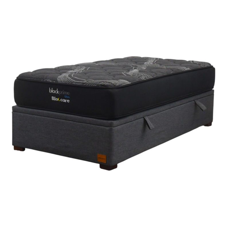 Cama Baul 1 5 Plaza L190 cm Colchon Black Prime Modelo Uno Con Patas De Madera 4 5 cm Gris