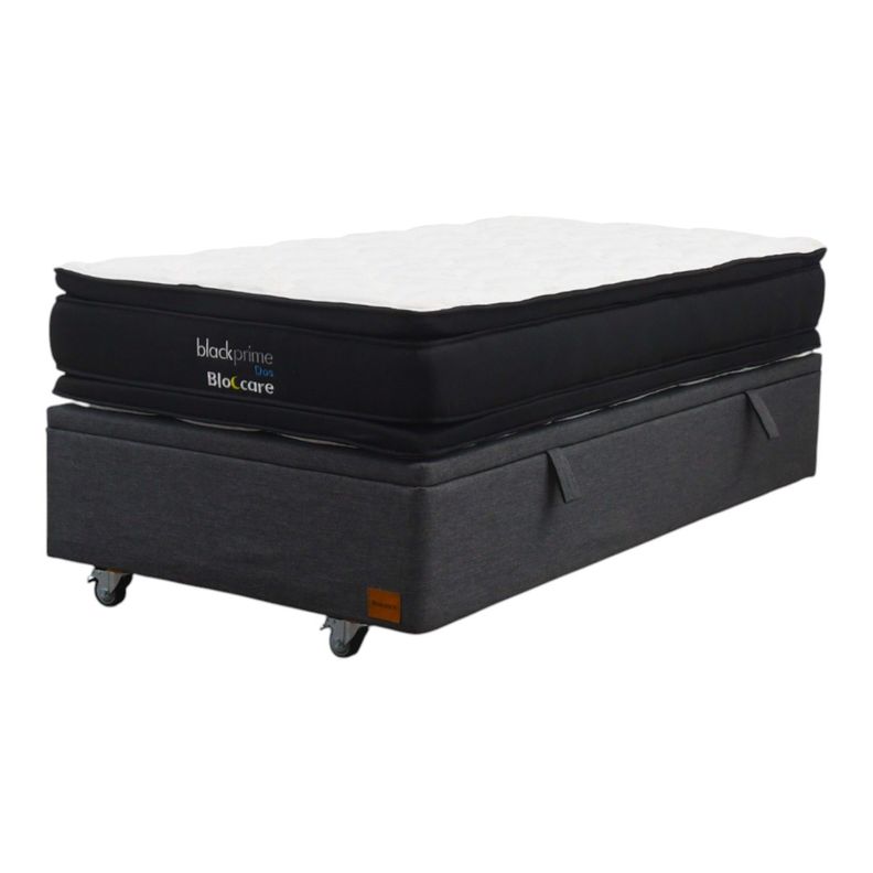 Cama Baul 1 5 Plazas L190 cm Colchon Black Prime Modelo Dos Rueda Deluxe Gris