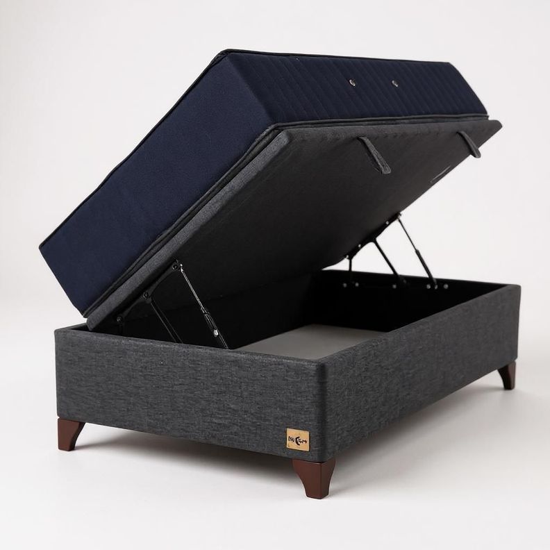 CAMA BAUL GRIS 1 PLAZA L190 + COLCHON CIC PREMIUM + PATAS DE 11 CM
