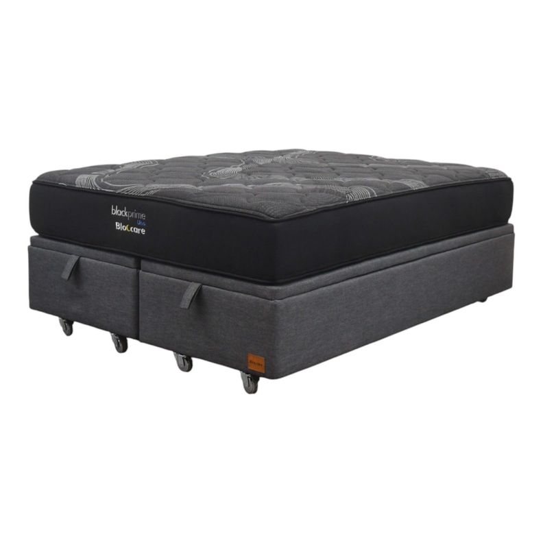 Cama Baul 2 Plazas L190 cm Colchon Black Prime Modelo Uno Rueda Pyton Gris