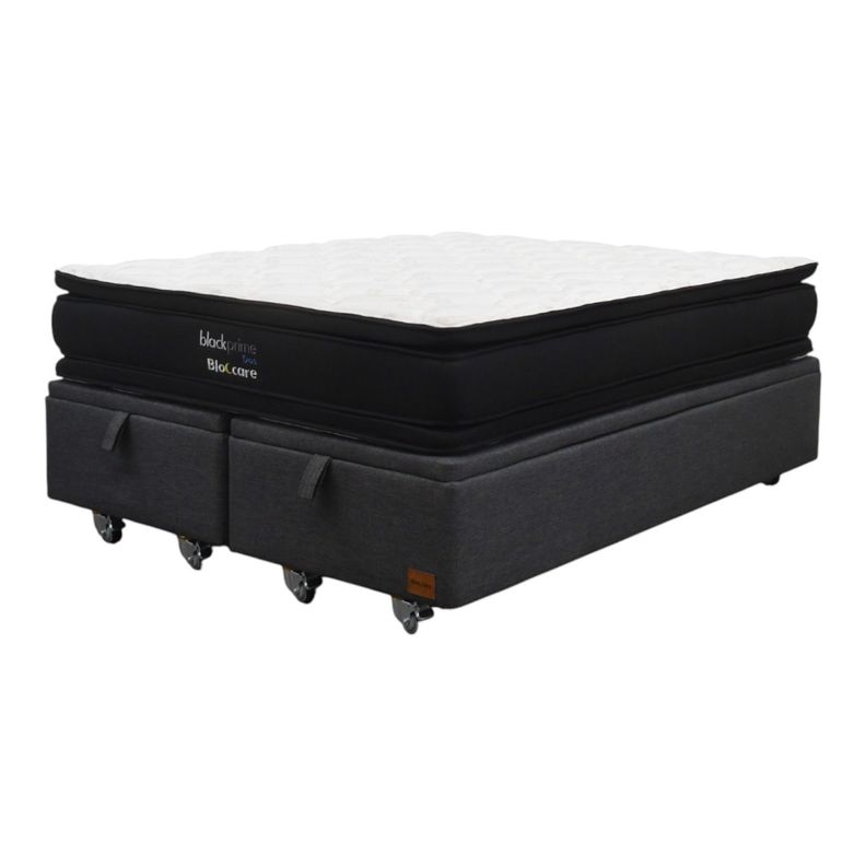 Cama Baul King L200 cm Colchon Black Prime Modelo Dos Rueda Deluxe Gris