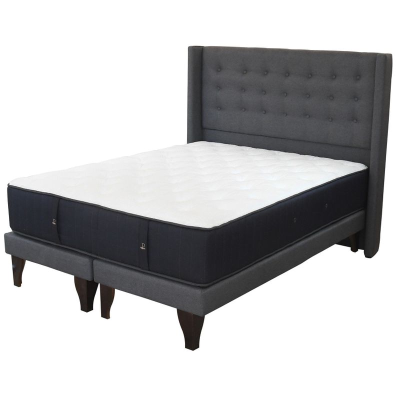 Cama Tradicional 2 Plazas + Colchon Premium CIC + Respaldo / Largo 190 cm / Patas De Madera 19.5 cm-0